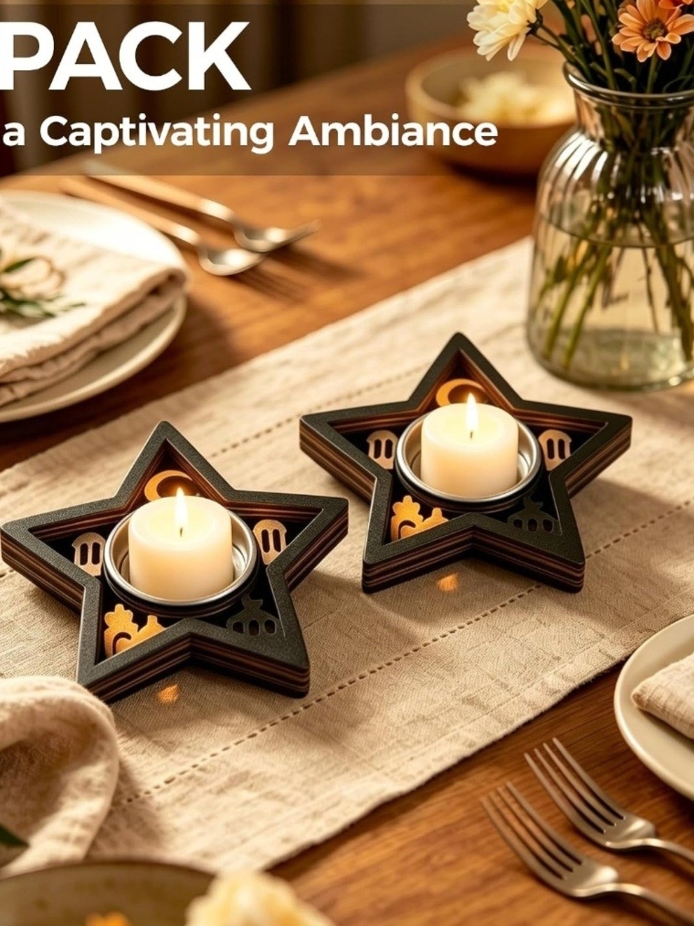 2Pack Vintage Wooden Candle Holder, Moon Star Design

Wall Sconce for Taper Cand